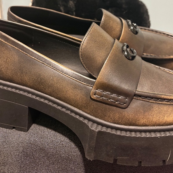 Coach Metallic Bronze Platform Loafers | Chunky Lug Sole | Size 11 - Picture 2 of 4